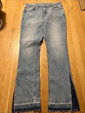American Eagle Split-Hem Flare Jeans in Light Blue Denim